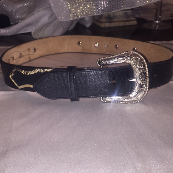 Accessories - Black leather and snake skin belt